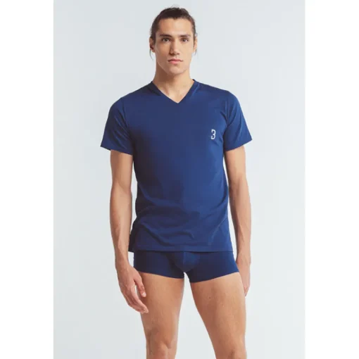 Homme Louisa Bracq T-shirt Col V*Navy Basic Range - T-shirt col V