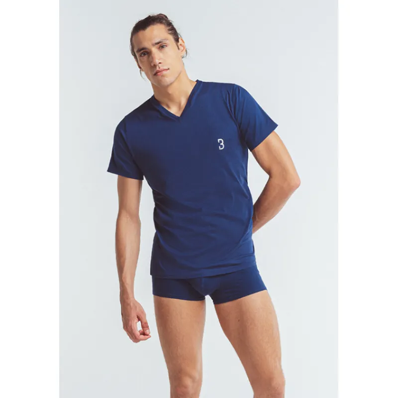 Homme Louisa Bracq T-shirt Col V*Navy Basic Range - T-shirt col V